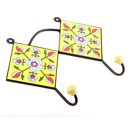 Yellow And Turquoise Ceramic Flower Tiles Hooks